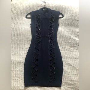 Bebe Navy Blue Embellished Bandage Dress